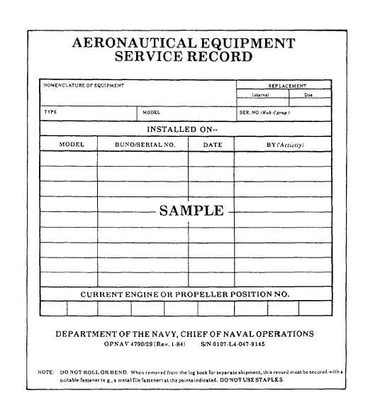 Aeronautical Equipment Service Record (AESR) (Cover)