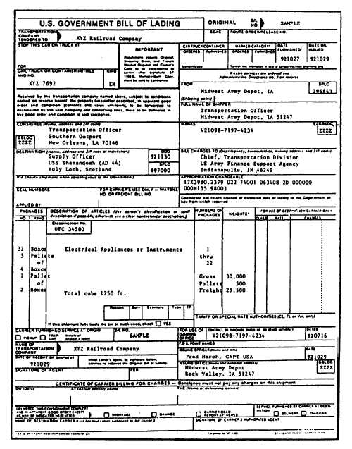 Bill of lading sample format document sample