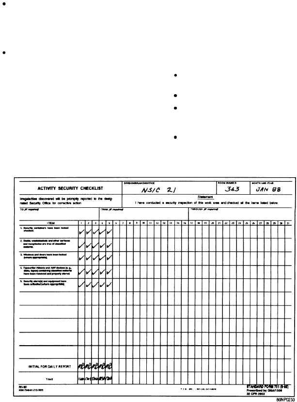 Form Used To Record End Of Day Security Checks