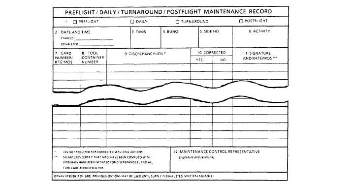 Preflight/Daily/Turnaround/Postflight Maintenance Record, OPNAV 4790/38