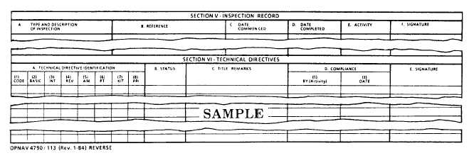 Equipment History Record (EHR) Card (back)