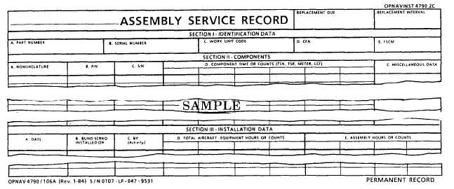 Assembly Service Record (front)