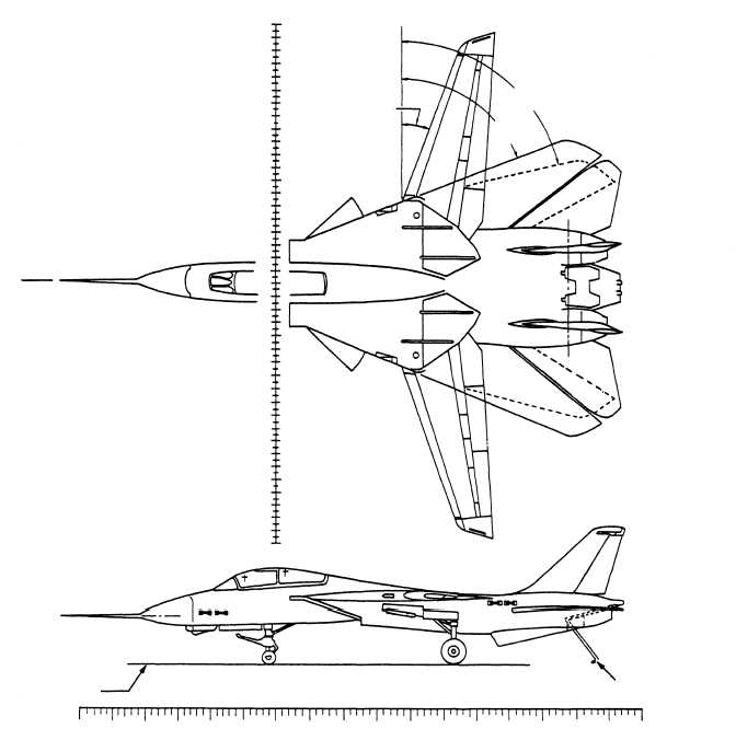 Fuselage station diagram of an F-14 aircraft.